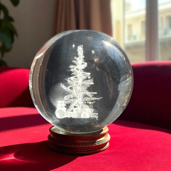 Festive Clear Crystal Ball with 3D Laser Engraved Christmas Tree Holiday Décor - Picture 1 of 11